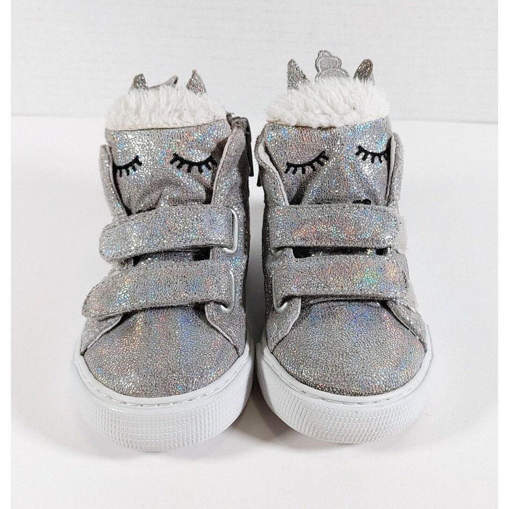 Baby Gap  Unicorn High Top Sneakers Toddler Girl Size 7 Side Zip Silver Glitter